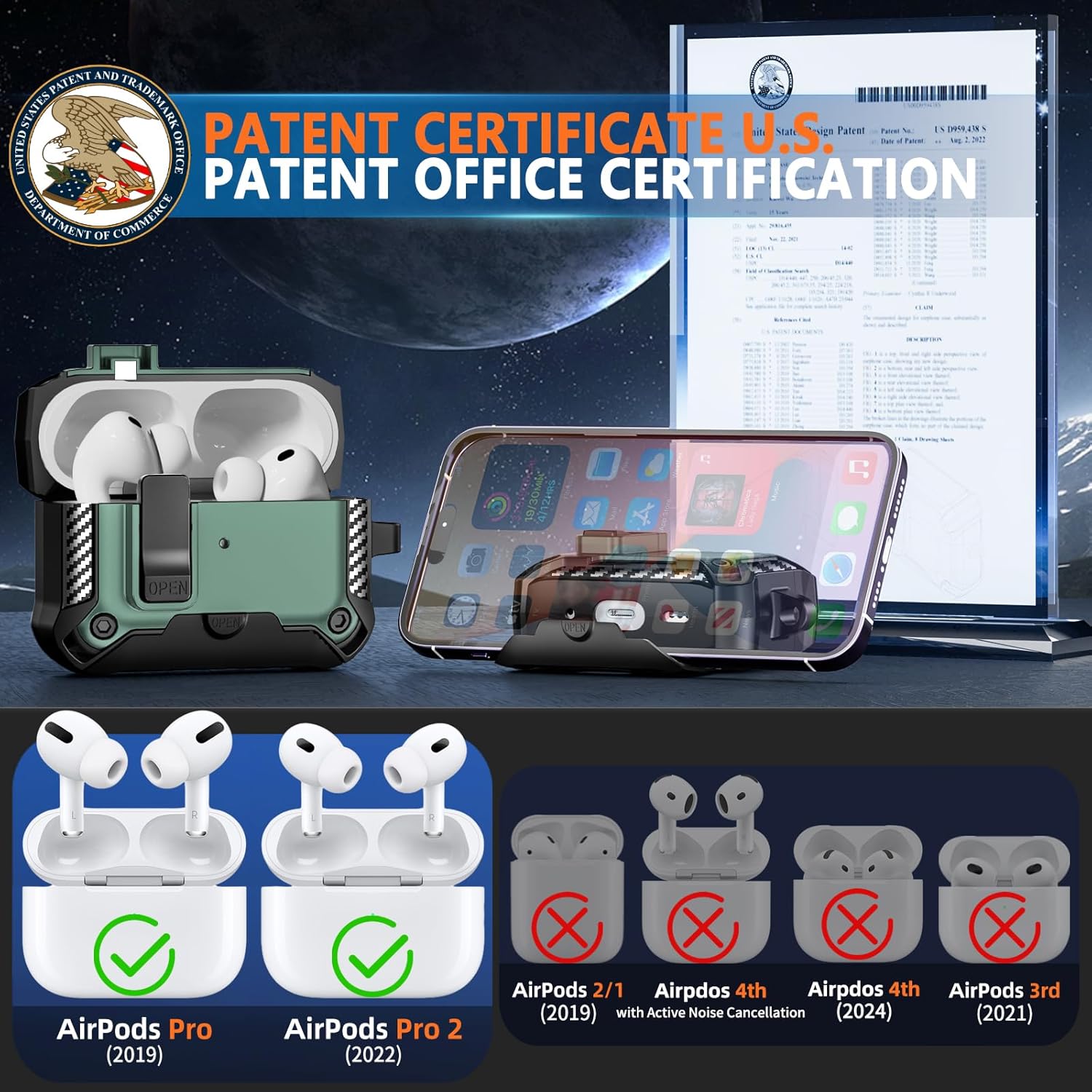 for AirPods Pro 3 Case (2025) with Phone Stand,Full Drop Protection Automatic Snap Switch Design with Cleaner Kit for iPod Pro 3rd Charging (USB-C/Lightning Cable)